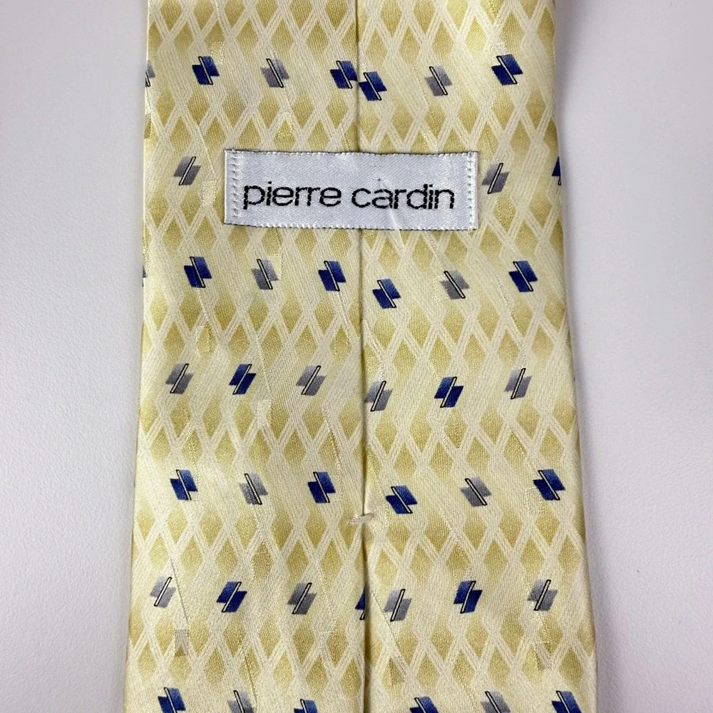 Pierre Cardin Mens Yellow Blue‎ Patterned Satin Silk Necktie Business Casual